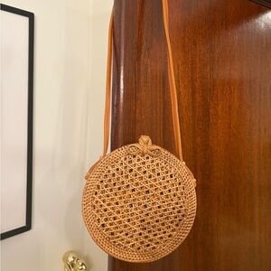 Anthropologie Round Woven Crossbody Bag